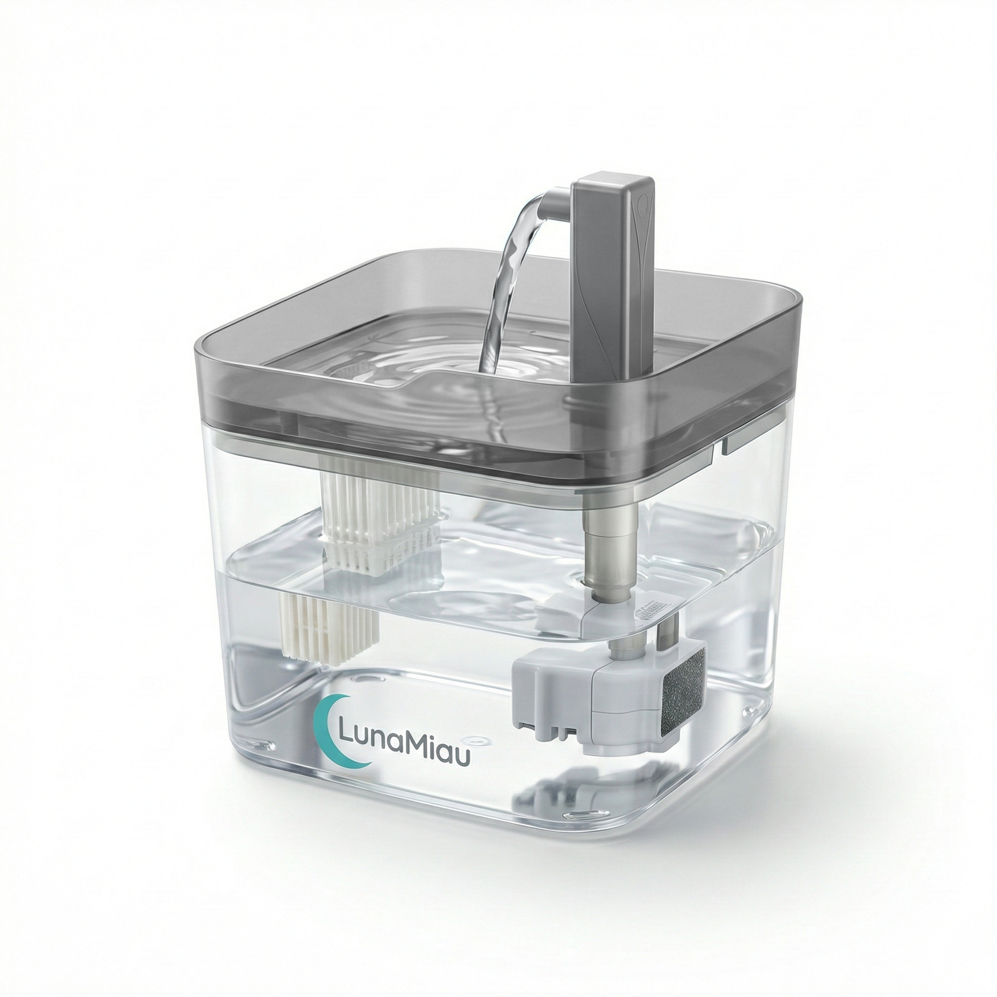 Fantana de apa LunaMiau, transparentă, filtrare apa, 1.5L