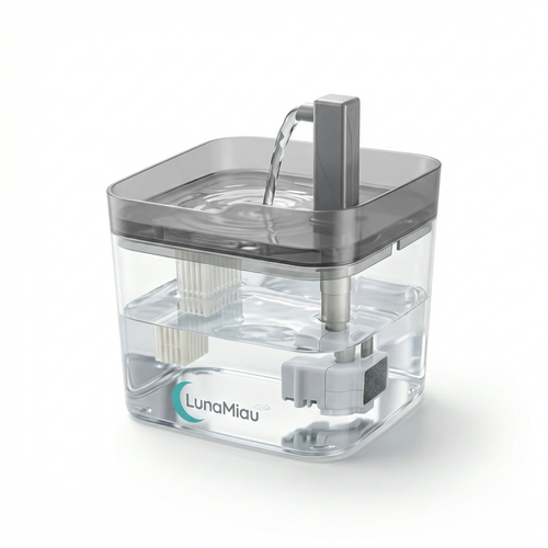 Fantana de apa LunaMiau, transparentă, filtrare apa, 1.5L