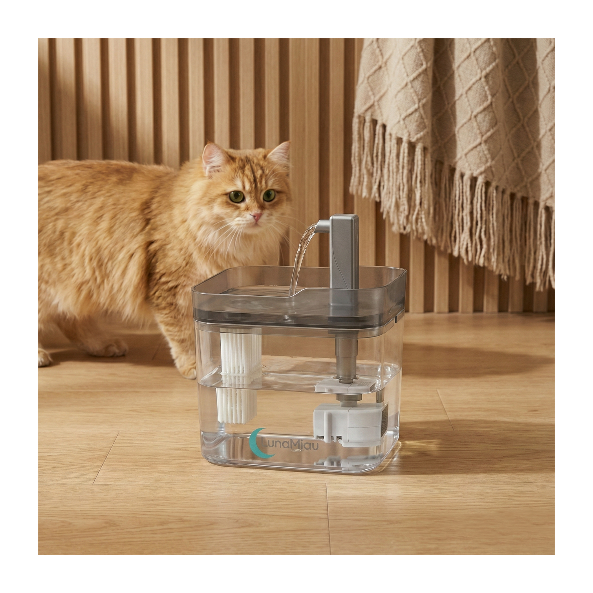 Fantana de apa LunaMiau, transparentă, filtrare apa, 1.5L